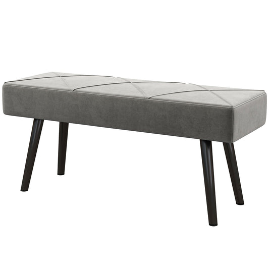 39 Inches Upholstered Bedroom Bench, Modern End of Bed Bench with Steel Legs, Grey - Gallery Canada