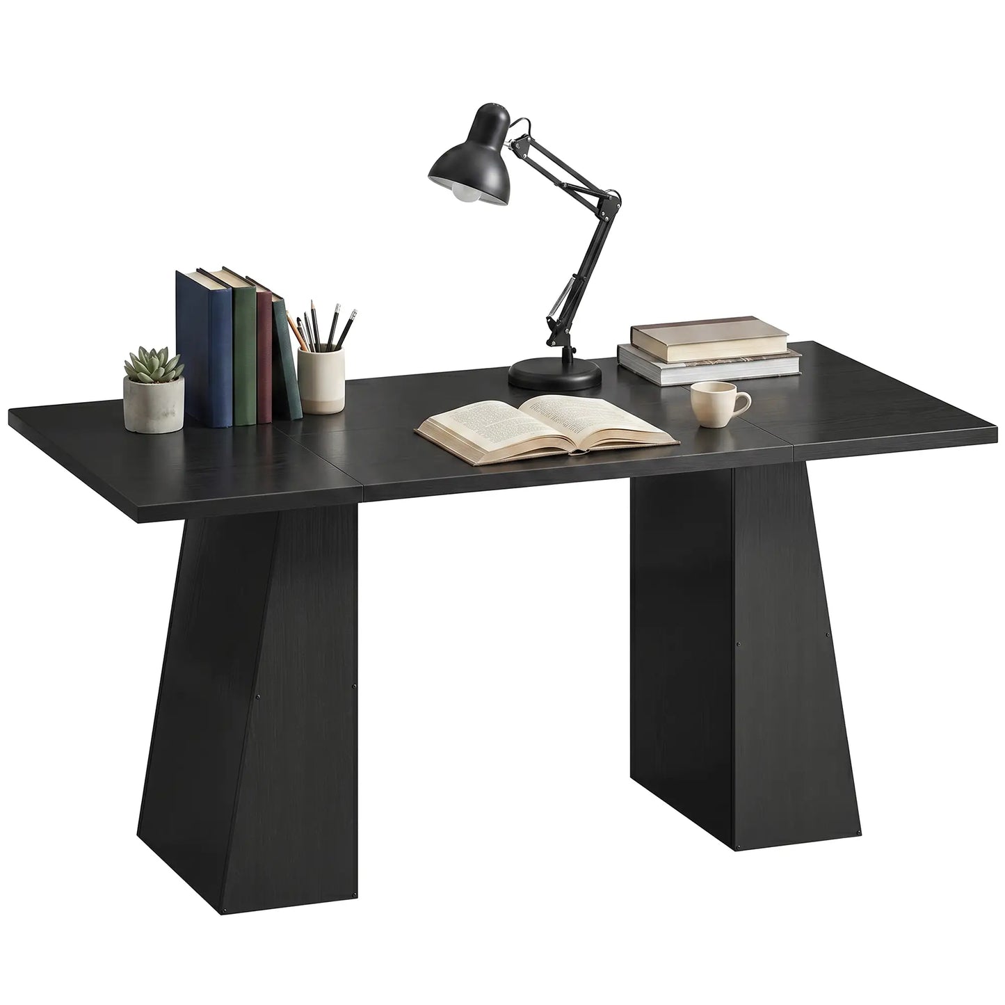 63 Inch Computer Desk, Trapezoidal Frame, Light Black Wood Grain, Light Black Computer Desks at Gallery Canada