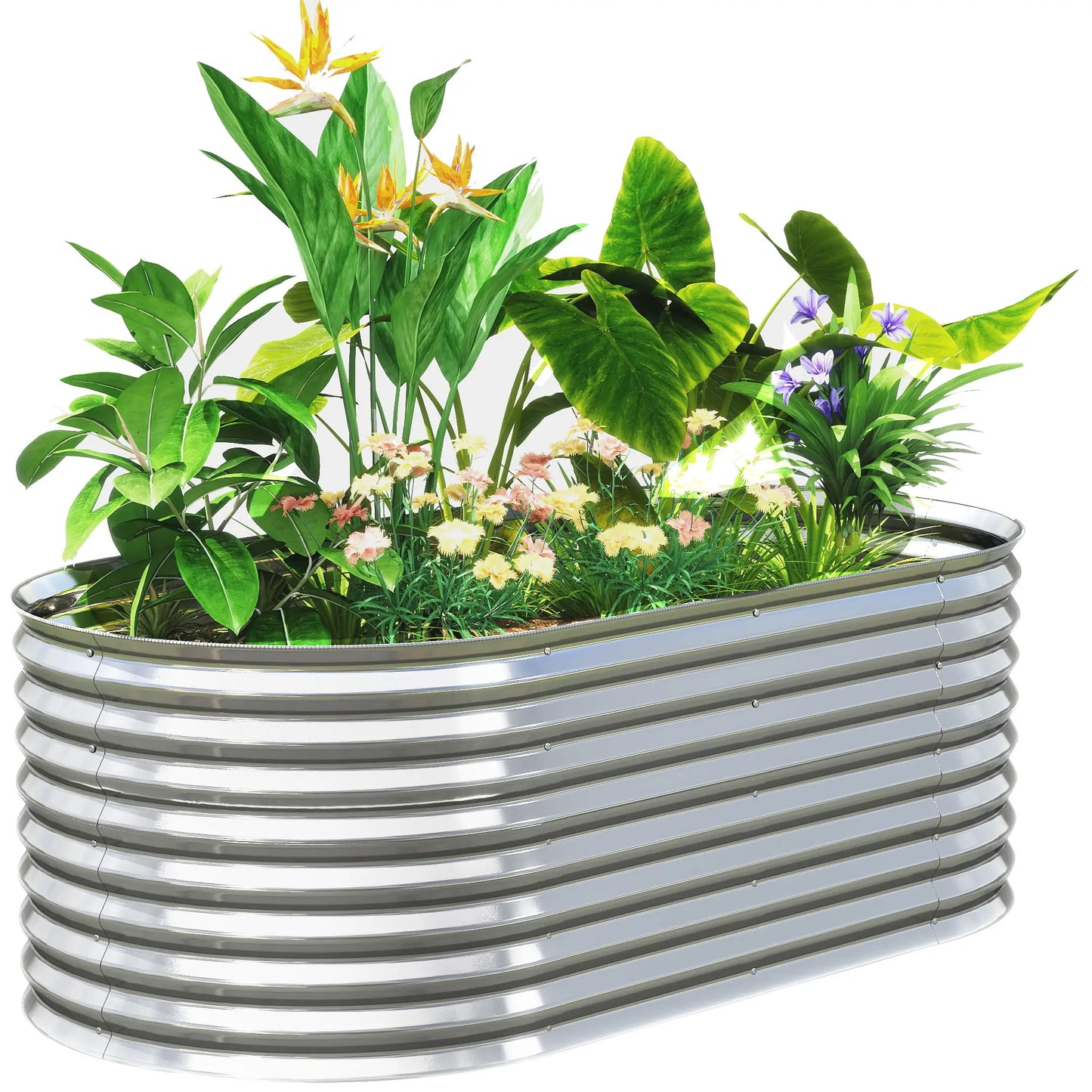 5 x 2.5 x 2ft Galvanized Raised Garden Bed, Oval Planter Box, Silver Raised Garden Beds at Gallery Canada