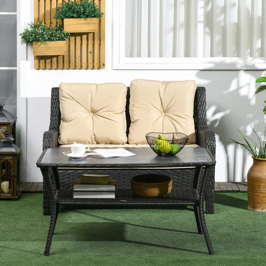 Outdoor PE Rattan Coffee Table with Storage, Glass Top, Black Patio Dinning Tables Black, Grey at Gallery Canada