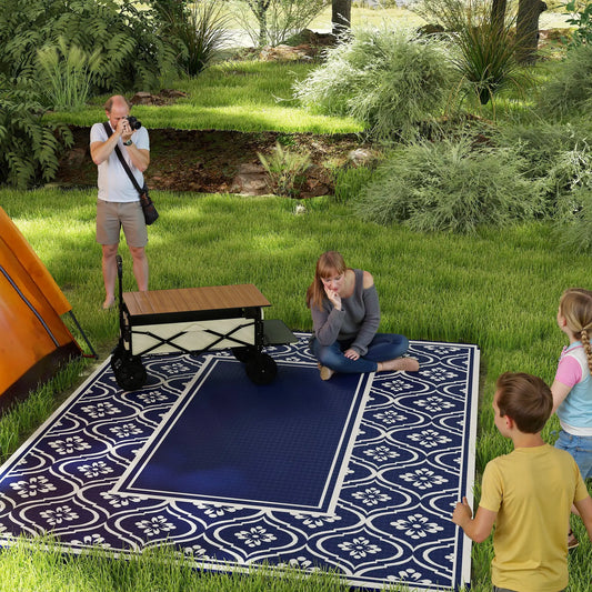 9' x 12' Outdoor RV Rug, Reversible, Gourd Border, Blue White, Blue Garden Decor Blue and White at Gallery Canada