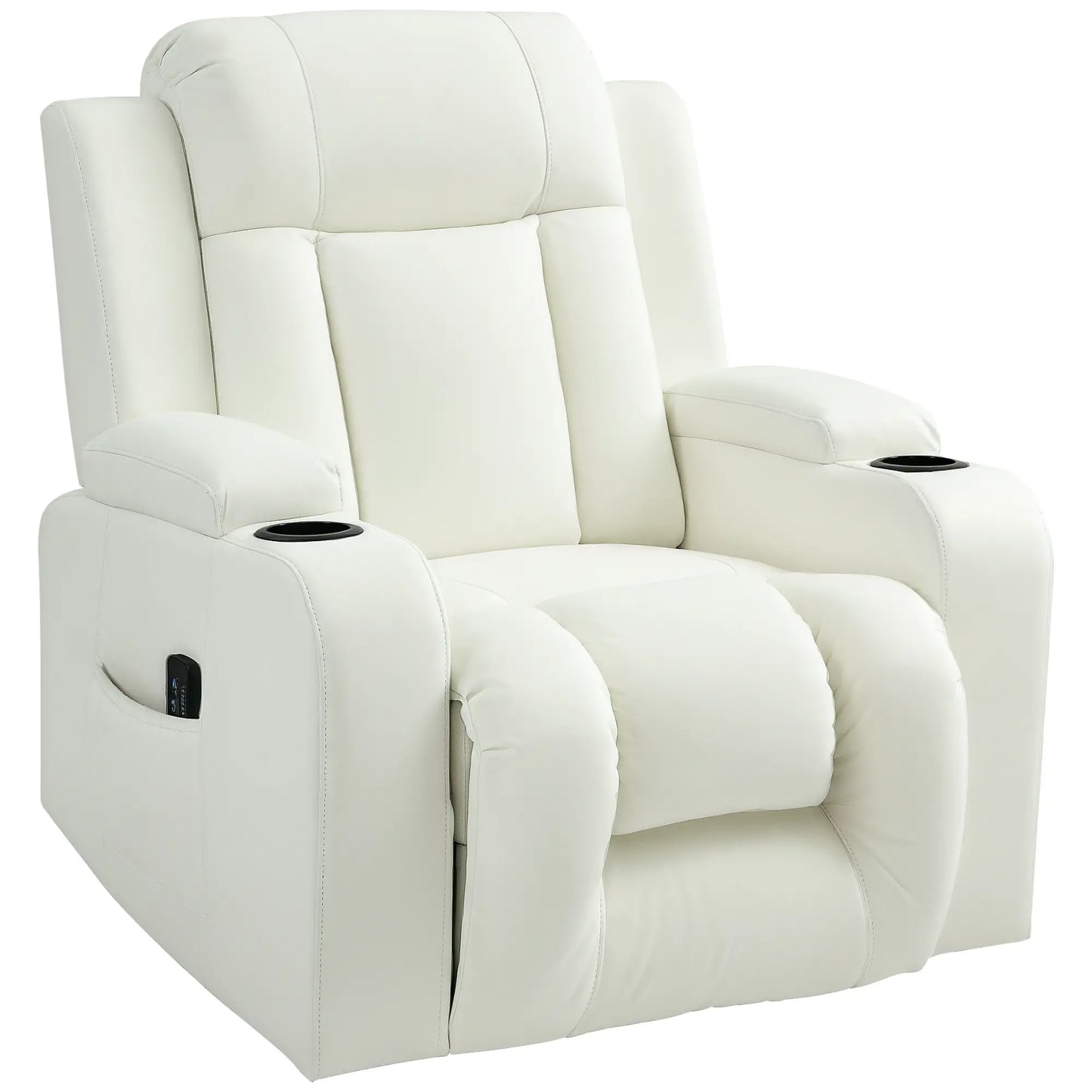 Swivel Massage Recliner Chair, Manual Rocker, PU Leather, Cream White Single Sofas at Gallery Canada