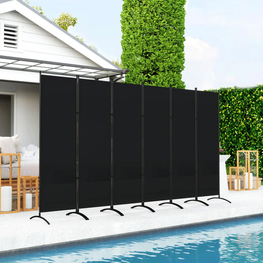 6 Panel Folding Room Divider, UV30+ Privacy Screen, Black Side Awnings Black at Gallery Canada