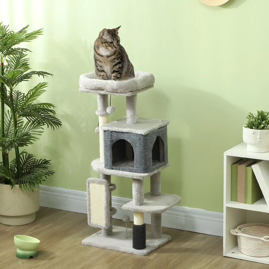 41 Inch Cat Tree, Scratching Posts, Bed, Condo, Grooming Brush Cat Trees Light Grey, Cream White at Gallery Canada