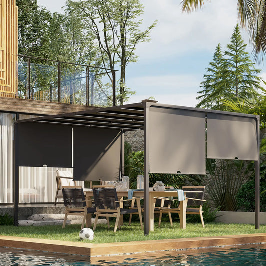 10' x 13' Outdoor Pergola, Sliding Roof, LED Lights, Solar, Dark Grey Pergolas Dark Grey at Gallery Canada