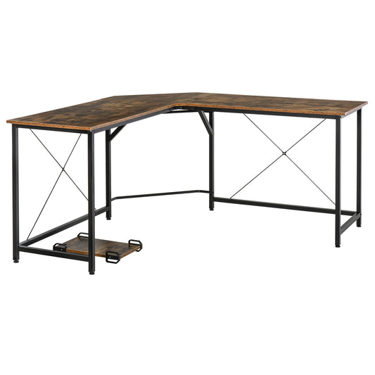 L-Shaped Computer Desk, 59" Corner Table for PC with CPU Holder Stand, Industrial Writing Workstation for Home Office, Study, Dorm, Rustic Brown at Gallery Canada