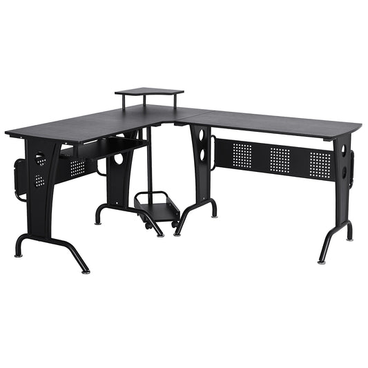 L-Shaped Computer Desk for PC, Corner Table for Small Spaces with Elevated Shelf, Keyboard Tray, CPU Stand, Home Office - Gallery Canada