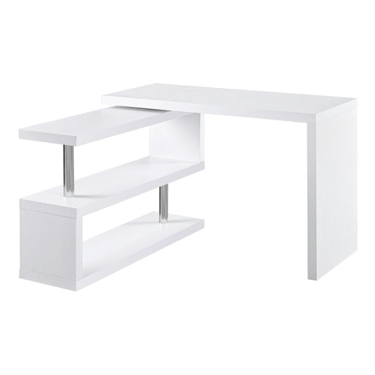 L-Shaped Desk, 360° Rotating Computer Corner Desk, Home Office Writing Table Workstation with Storage Shelf, White at Gallery Canada