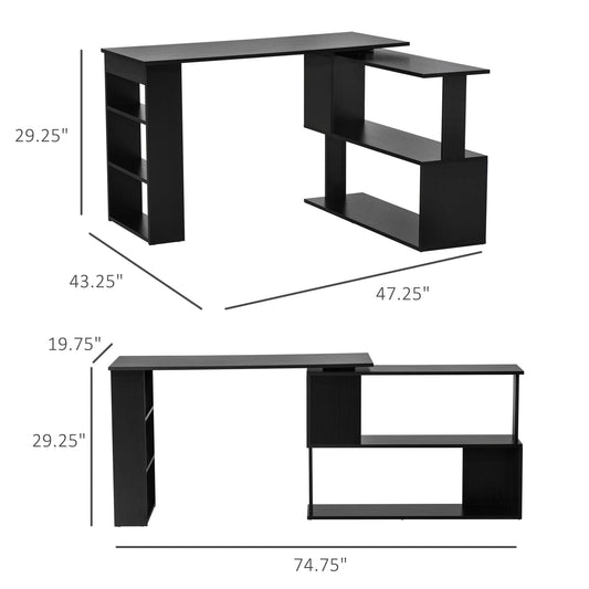 L Shaped Desk, 360° Rotating Corner Desk, Computer Writing Table Workstation with Storage Shelf for Home Office, Black at Gallery Canada