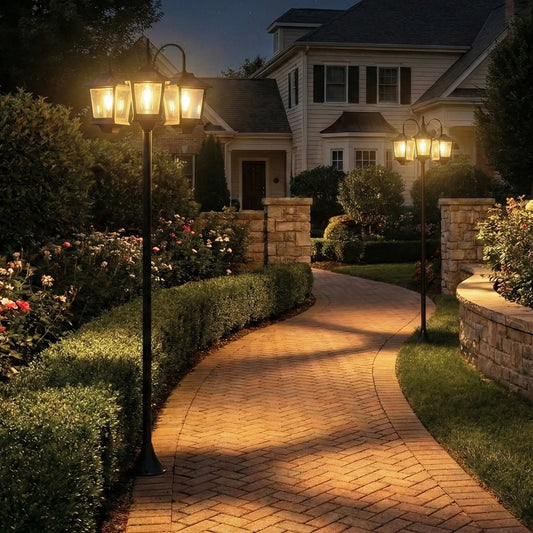 74" 3-Head Solar Lamp Post Light, Waterproof LED, Automatic Dusk-to-Dawn Sensor Solar Post Lamps at Gallery Canada