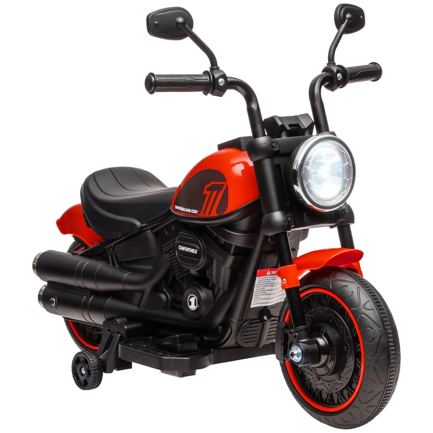 6V Kids Motorcycle with Training Wheels, Foot Pedal, Headlight, Music, Red Electric Motorcycles at Gallery Canada