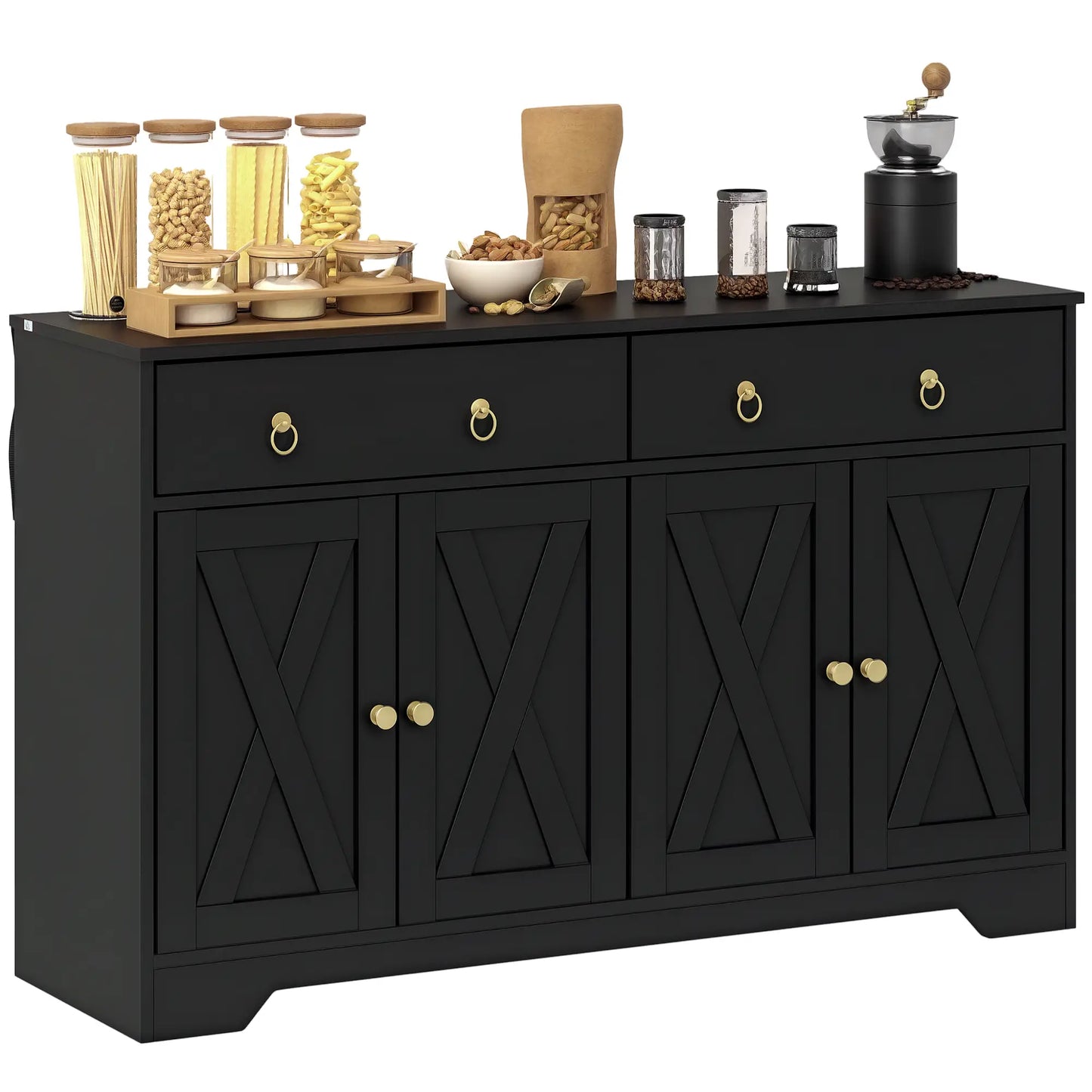 Sideboard Cabinet, 2 Drawers, 4 Barn Doors, 2 Adjustable Shelves, Black Bar Cabinets at Gallery Canada