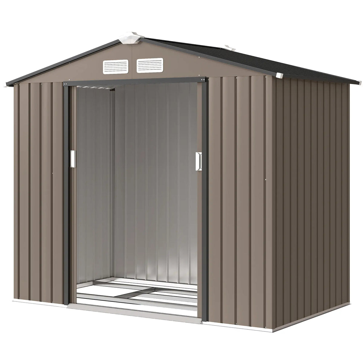 7' x 4' x 6' Garden Storage Shed, Metal, Double Doors, Brown Sheds at Gallery Canada