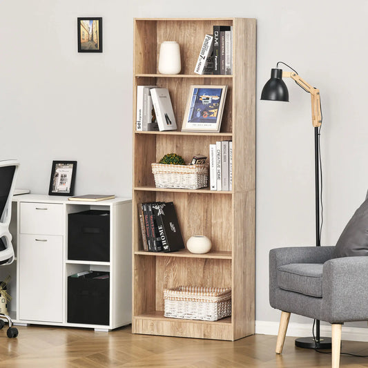 5-Tier Bookcase, Adjustable Shelves, Living Room, Home Office, Nature Wood Display Bookshelves Natural at Gallery Canada