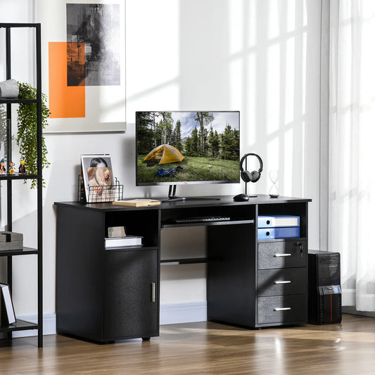 57 Computer Desk With Drawers, Keyboard Tray, Open Shelves, Black Computer Desks Black at Gallery Canada