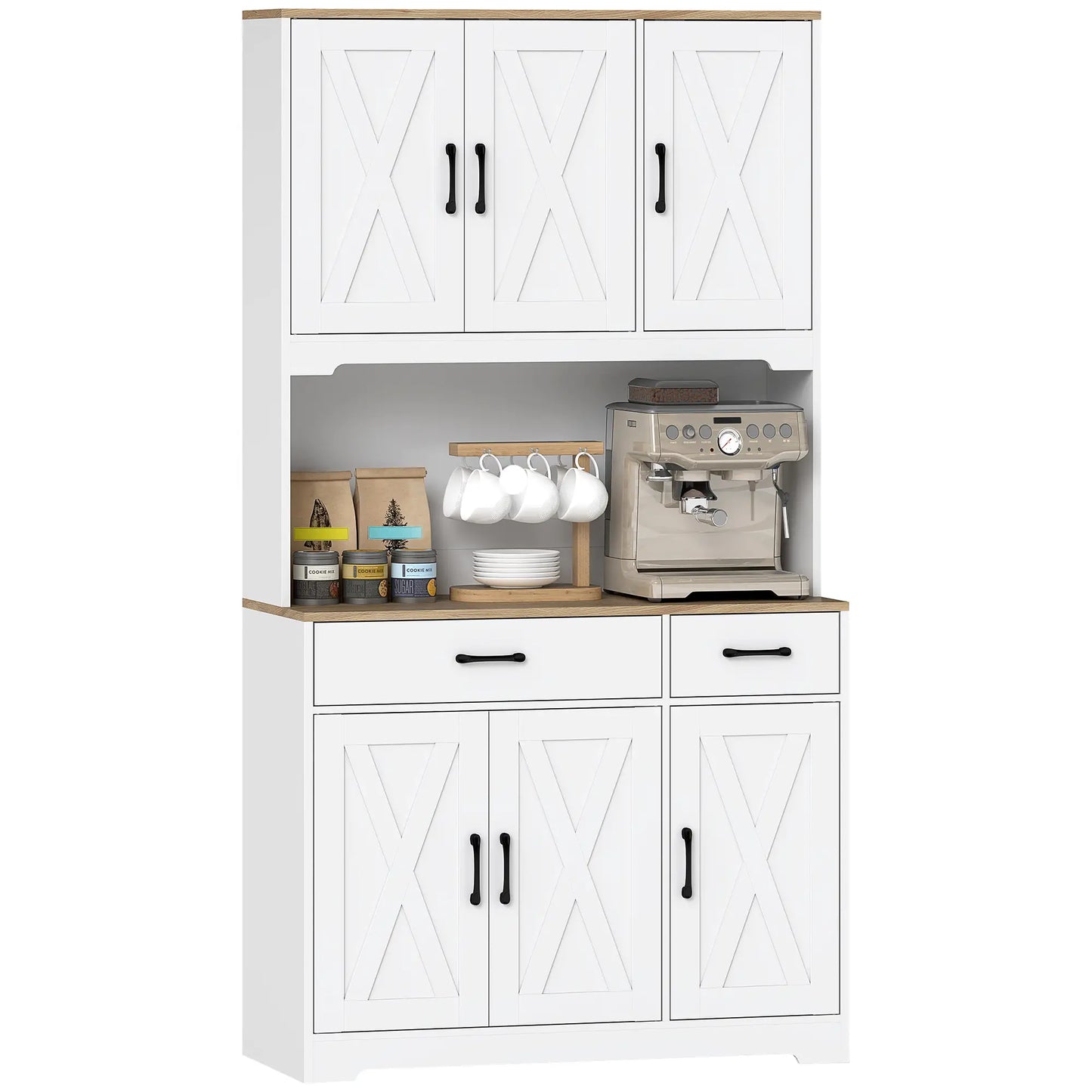 Tall Kitchen Pantry, 6 Doors, 2 Drawers, Adjustable Shelves, White Kitchen Pantry Cabinets at Gallery Canada