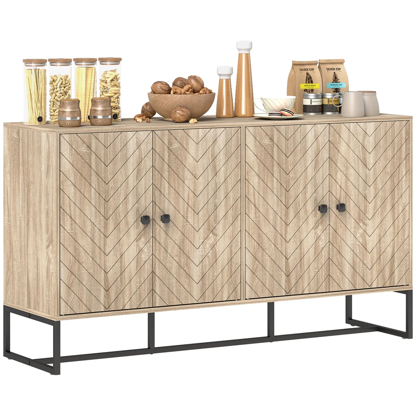 Sideboard Buffet Cabinet with 2 Adjustable Shelves and Steel Base, TV Stand, Coffee Bar Cabinet for Living Room, Oak Storage Cabinets at Gallery Canada