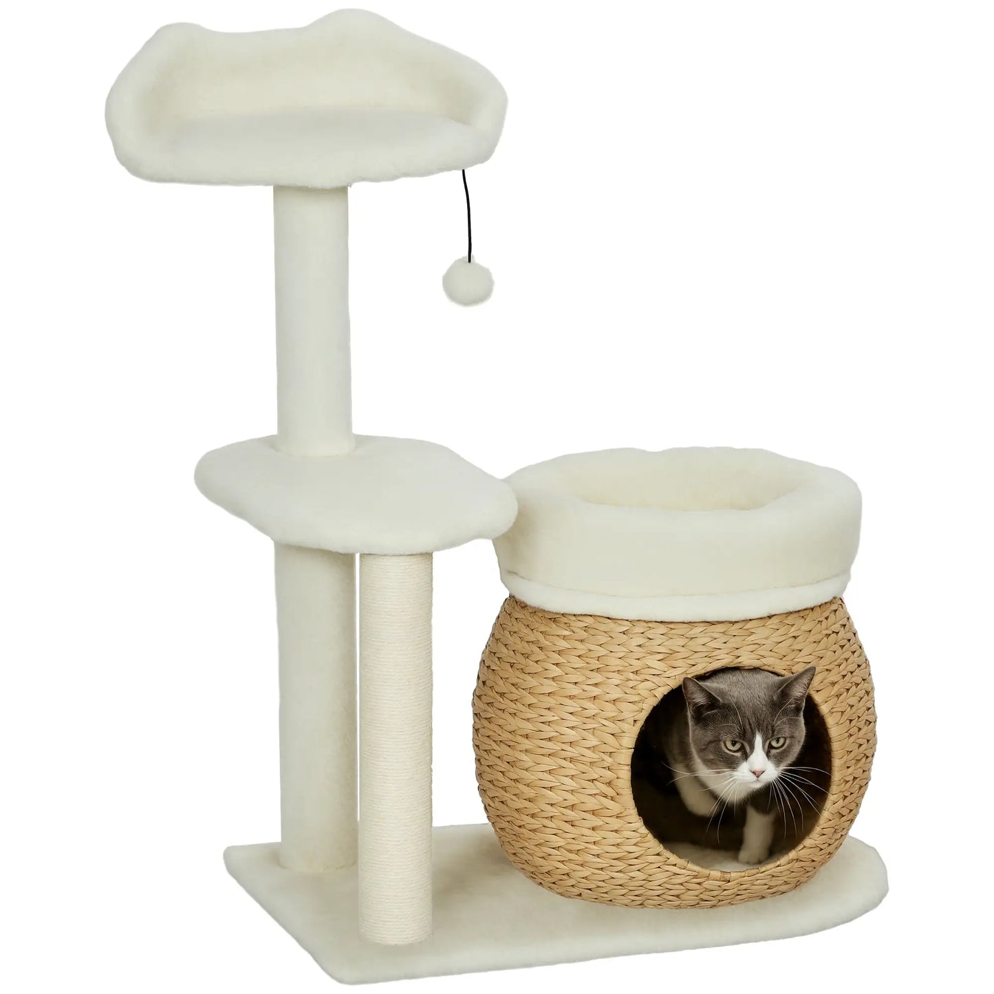 31" Cat Tree Tower, Scratching Posts, Condo, Beds, Platform, Toy Ball, Cream White Cat Towers at Gallery Canada