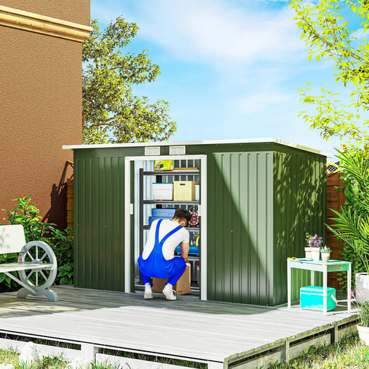 9' x 4' Metal Garden Storage Shed, with Foundation Kit, Light Green Sheds Light Green at Gallery Canada
