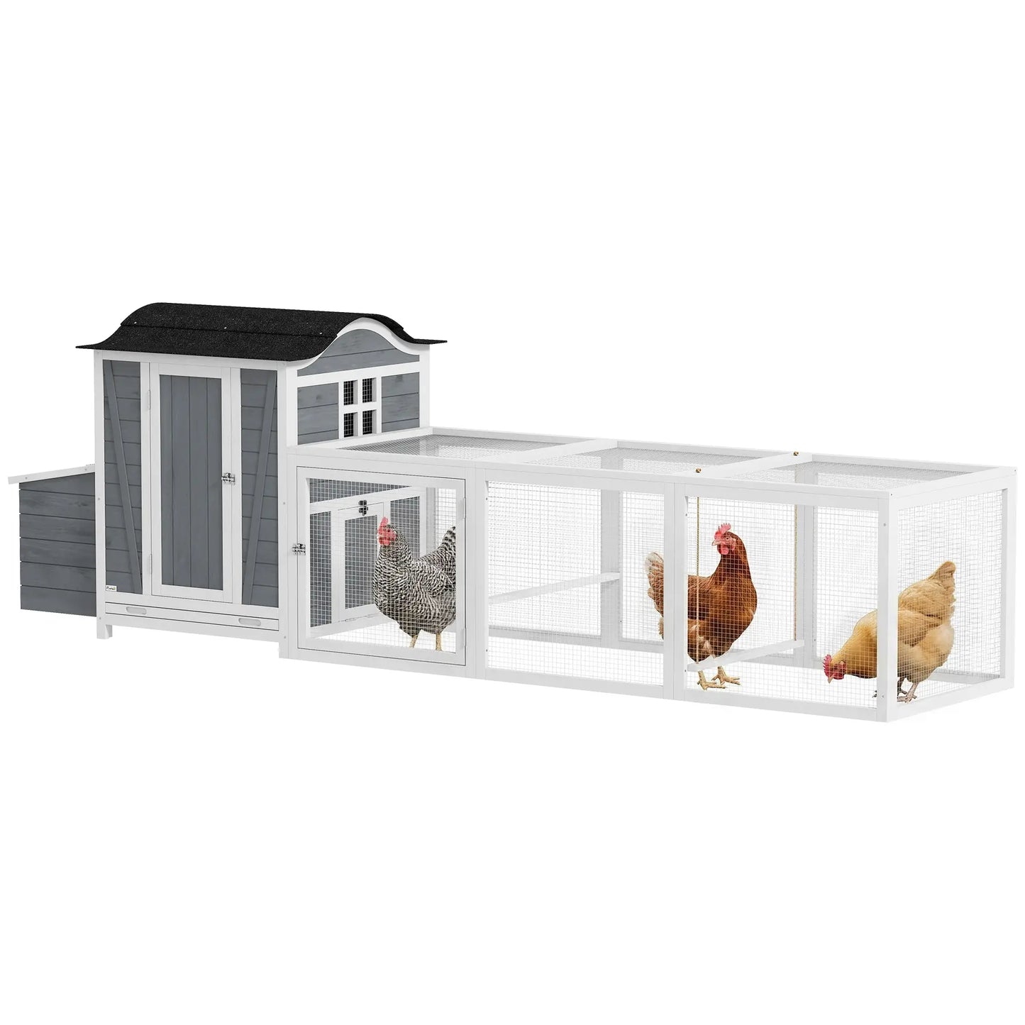 118"L Chicken Coop, Large Wooden Hen House with Run, Pull-Out Tray, Waterproof Roof, Nesting Box, Swing, Roosting Bars Chicken Coops at Gallery Canada