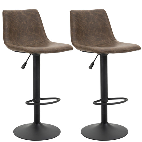 Adjustable Counter Height Bar Stools Set of 2, 360° Swivel Kitchen Counter Stools Dining Chairs with Backs, Vintage Leather, Brown