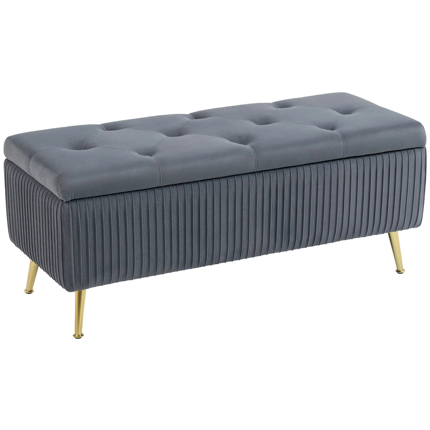 43 Inch Storage Ottoman Bench, Steel Legs, Padded Seat, Dark Grey Storage Ottomans & Benches at Gallery Canada