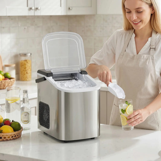 Portable Ice Maker, Self-Cleaning, 2 Bullet Ice Sizes, Silver Small Kitchen Appliances Silver, Transparent, Black at Gallery Canada