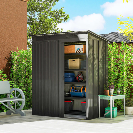 5.2' x 3.5' Metal Garden Shed, Easy Assembly Outdoor Storage, Dark Grey Sheds Dark Grey at Gallery Canada