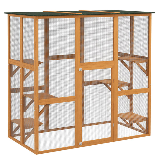 71" x 39" x 71" Cat Cage, Large Outdoor Wooden Cat Patio with 6 Balanced Platforms and Asphalt Roof, Orange at Gallery Canada