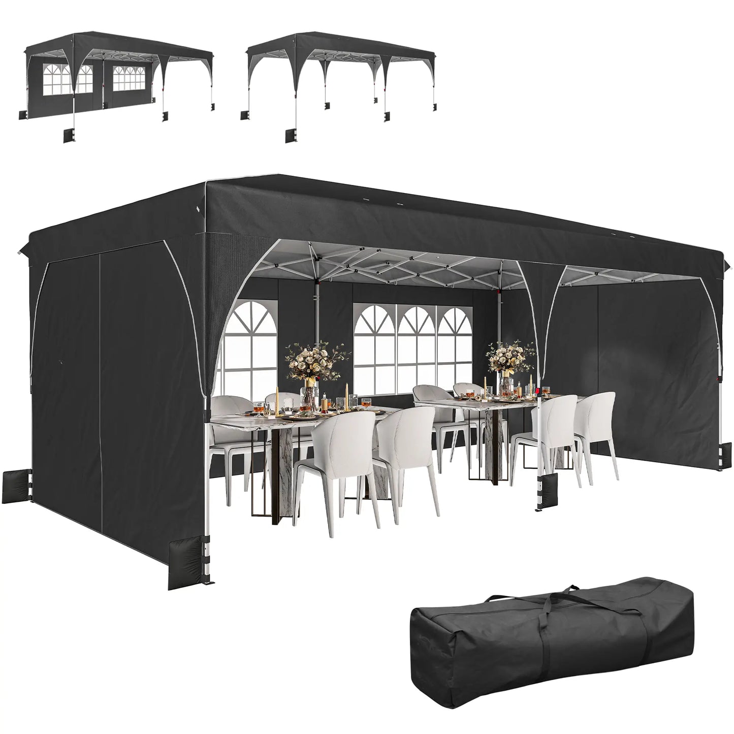 10 x 20 ft Pop Up Canopy Tent, Reflective Strips, UPF 50+, 6 Sandbags, Black Pop Up Canopies at Gallery Canada