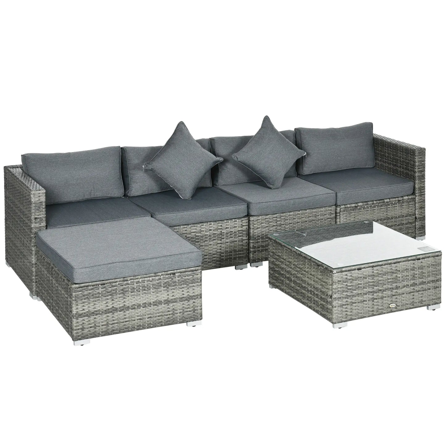 6-Piece Outdoor PE Rattan Sofa Set, Thick Cushions, Glass Top Table, Mixed, Grey Patio Furniture Sets at Gallery Canada