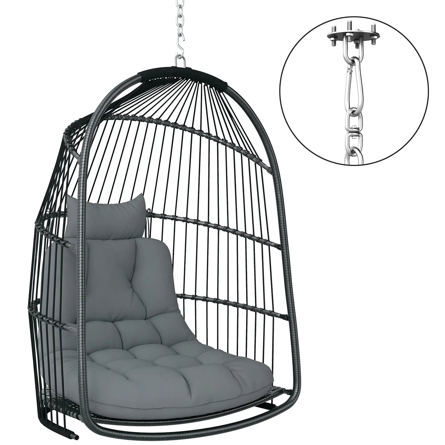 Hanging Egg Chair, Foldable Rattan Garden Swing, Dark Grey Patio Chairs at Gallery Canada