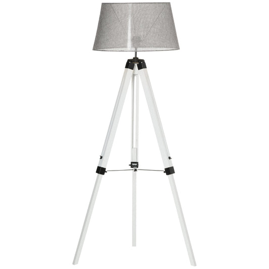Tripod Floor Lamp, Adjustable Height Wooden Standing Lamp with E26 Lamp Base for Living Room, Bedroom, White and Grey - Gallery Canada