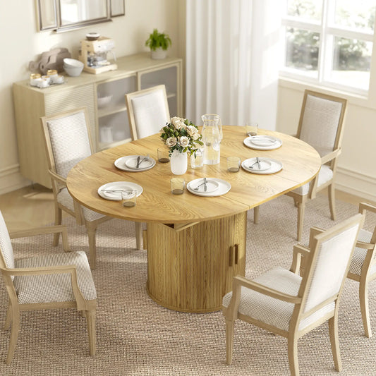 Extendable Dining Table For 6, 60", Natural, Farmhouse Kitchen Table With Storage, Natural Dining Tables Natural at Gallery Canada