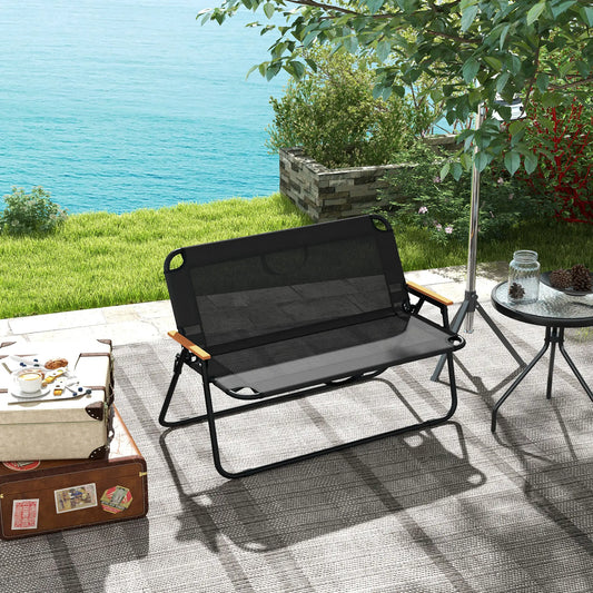 2-Seat Folding Camping Chair, Mesh Fabric, Black Patio Chairs Black, Natural at Gallery Canada