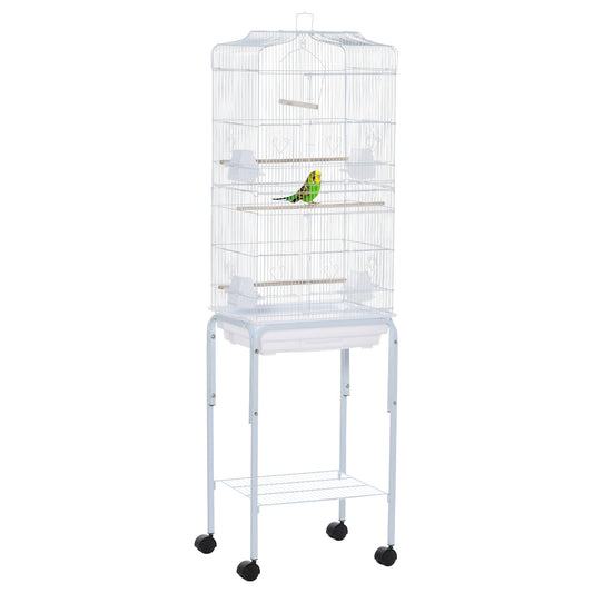 62" Rolling Bird Cage Cockatoo House Play Top Finch Pet Supply with Storage Shelf, Wheels - White - Gallery Canada