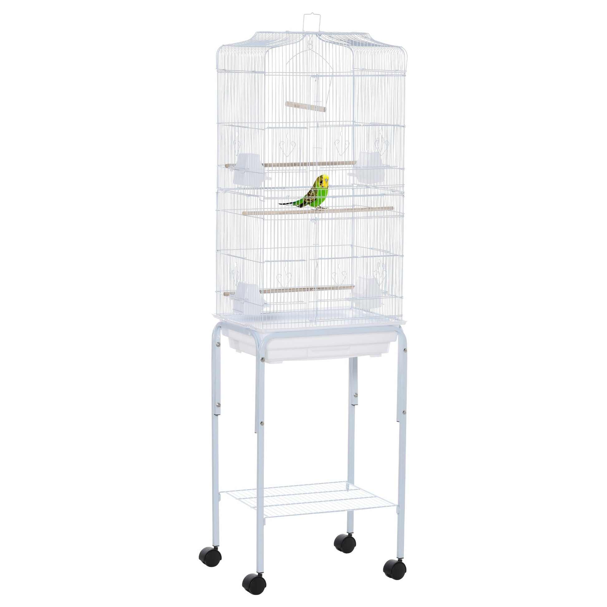 62" Rolling Bird Cage Cockatoo House Play Top Finch Pet Supply with Storage Shelf, Wheels - White at Gallery Canada