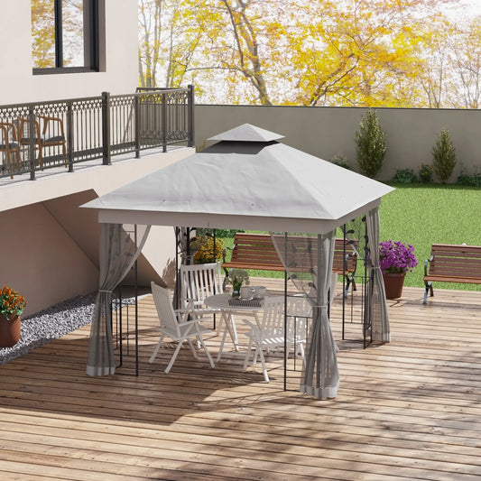 10'x10' Steel Patio Gazebo, Soft-Top, 2-Tier Polyester Roof, Light Grey Gazebos Light Grey at Gallery Canada