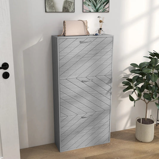 Shoe Storage Cabinet, 3 Flip Drawers, Slim 12 Pair Organizer Shoe Storage Cabinets & Racks Grey at Gallery Canada