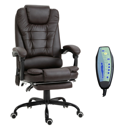 7-Point Vibrating Massage Chair, Reclining Office Chair with Footrest, Reclining Back, Adjustable Height, Brown - Gallery Canada
