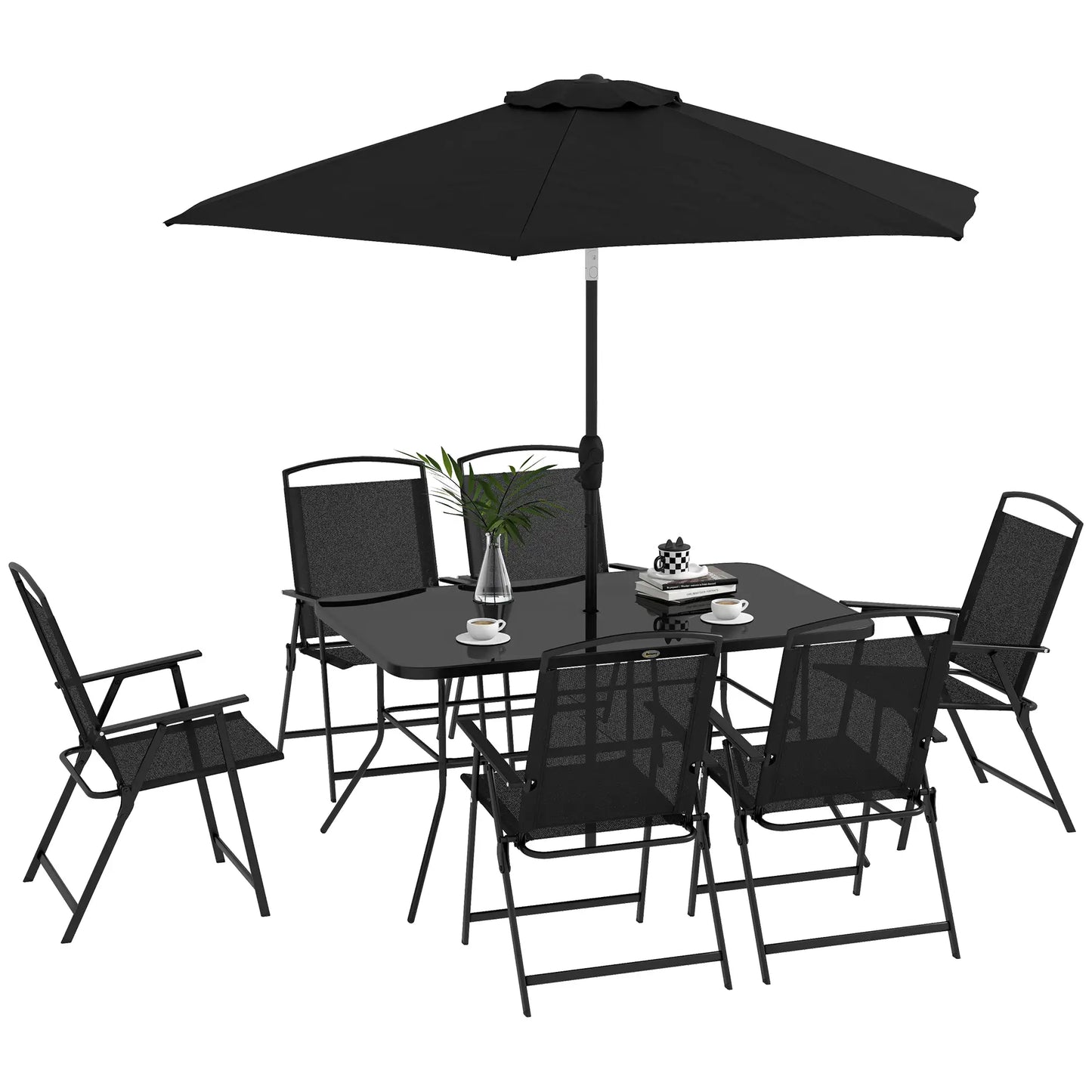 8 Piece Patio Set, 6 Folding Chairs, Rectangle Table, Outdoor Dining, Black Outdoor Dining Sets at Gallery Canada