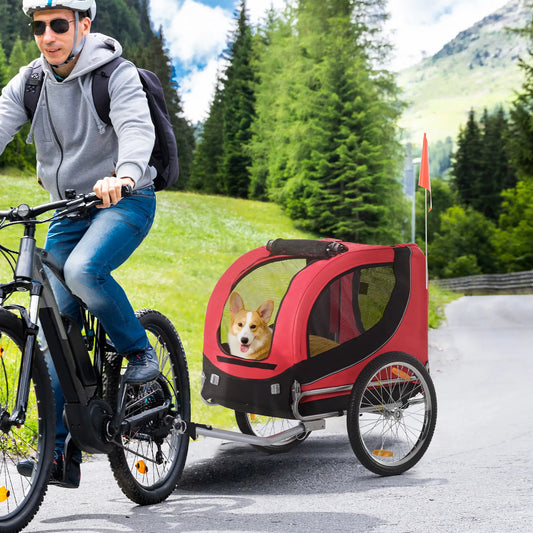 Dog Bike, Trailer Pet Cart, Bicycle Wagon, Travel Cargo, Carrier Attachment with Hitch, Foldable for Travelling, Red Dog Bike Trailers & Strollers Red and Black at Gallery Canada