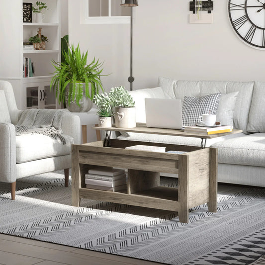 Lift Top Coffee Table, Hidden Storage, Open Shelves, Oak Effect Coffee Tables Oak at Gallery Canada