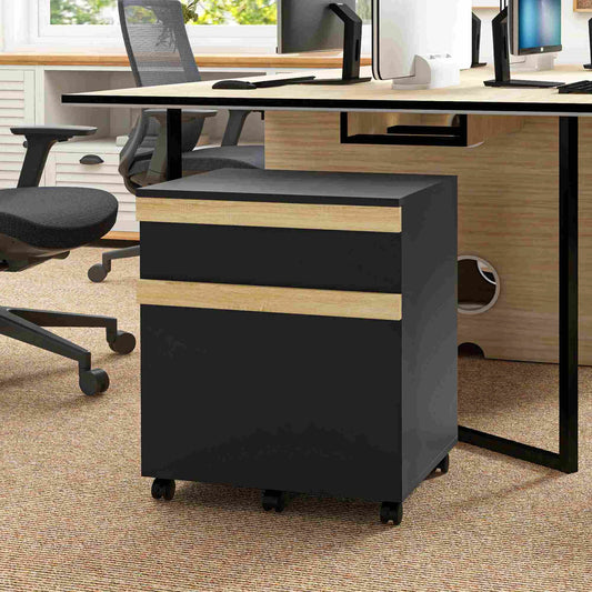 Mobile Filing Cabinet, 2 Drawers, 5 Wheels, Wood Grain, Black Office Cabinets & Cupboards Black Wood Grain at Gallery Canada