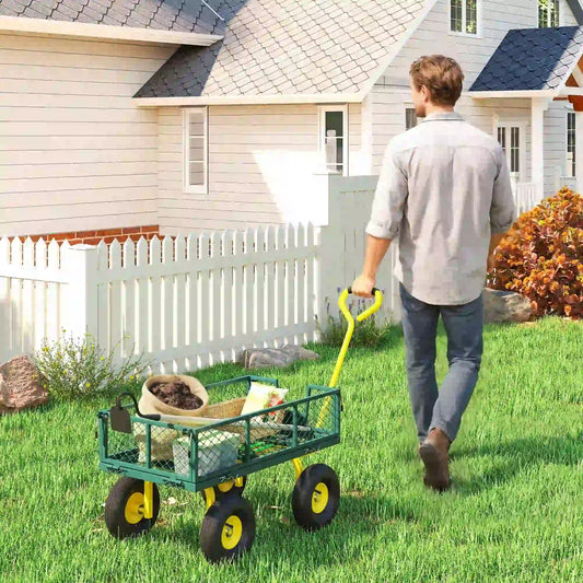 Chariot utilitaire de jardin, côtés amovibles, roues de 10 pouces, vert