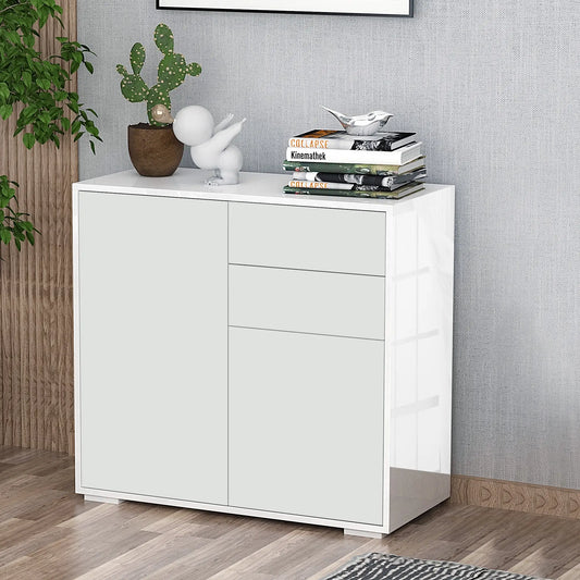 High Gloss Buffet Sideboard, 2 Drawers, 2 Doors, Adjustable Shelf, White