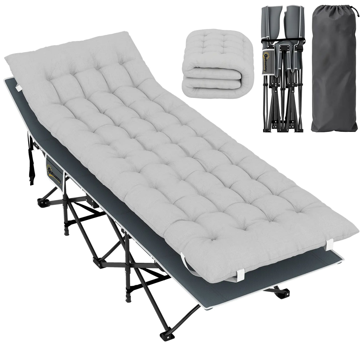 25.6" Wide Folding Camping Cot, Mattress Included, Light Grey Camping Cots at Gallery Canada