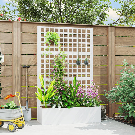 Galvanized Raised Garden Bed Planter Box With Trellis, 43" x 16" x 70", White Galvanized Planter Boxes White at Gallery Canada