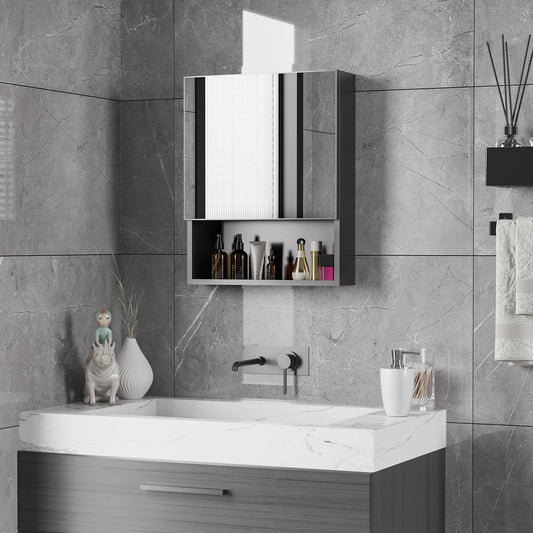 Wall-Mounted Medicine Cabinet, Single Door with Shelves, Stainless Steel Frame, Black Mirror Medicine Cabinets Black at Gallery Canada