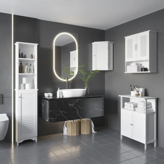 Tall Bathroom Storage Cabinet, 3-Tier Adjustable Shelf, White Bathroom Cabinets White at Gallery Canada